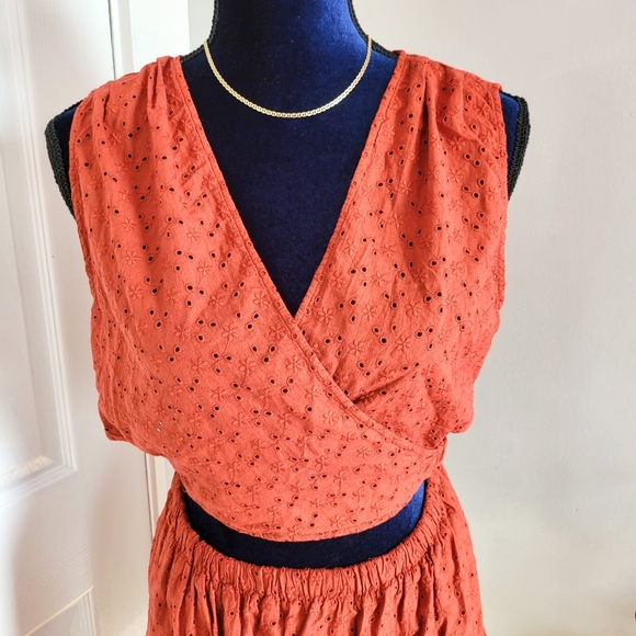 ZARA OPENWORK EMBROIDERED TERRACOTTA DRESS - Picture 9 of 16